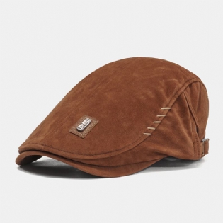 Mænd Ruskind Med Håndlavet Kunstlæder Sting Mønster Casual Mode Personlighed Fremad Hat Baret Hat