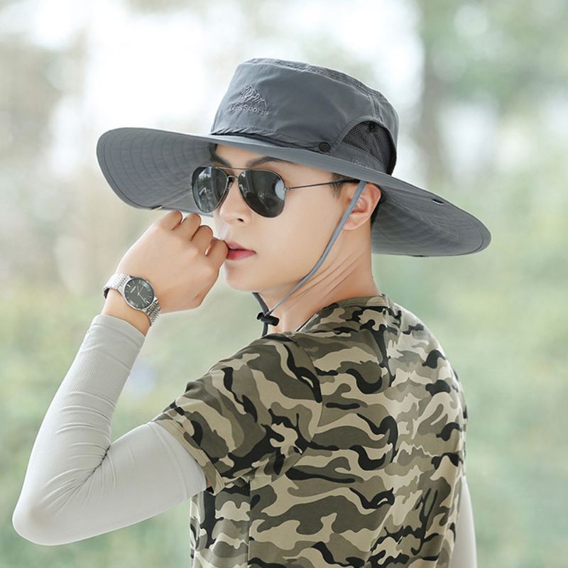 Mænd Sommer Uv-beskyttelse Wild Big Rim 12 Centimeter Visir Justerbar Solhat Bucket Hat Til Fiskeri Bjergbestigning