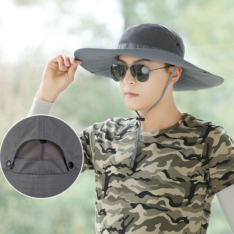 Mænd Sommer Uv-beskyttelse Wild Big Rim 12 Centimeter Visir Justerbar Solhat Bucket Hat Til Fiskeri Bjergbestigning