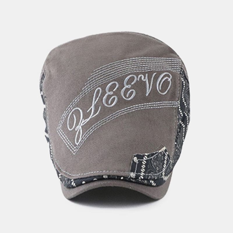 Mænd Storbrem Brev Broderi Syning Fremad Hat Etnisk Justerbar Åndbar Baret Flat Cap Driver Hat