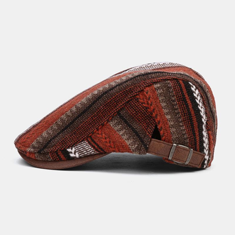 Mænd Strik Stribe Patchwork Retro Casual Udendørs Forward Hat Baskerhat