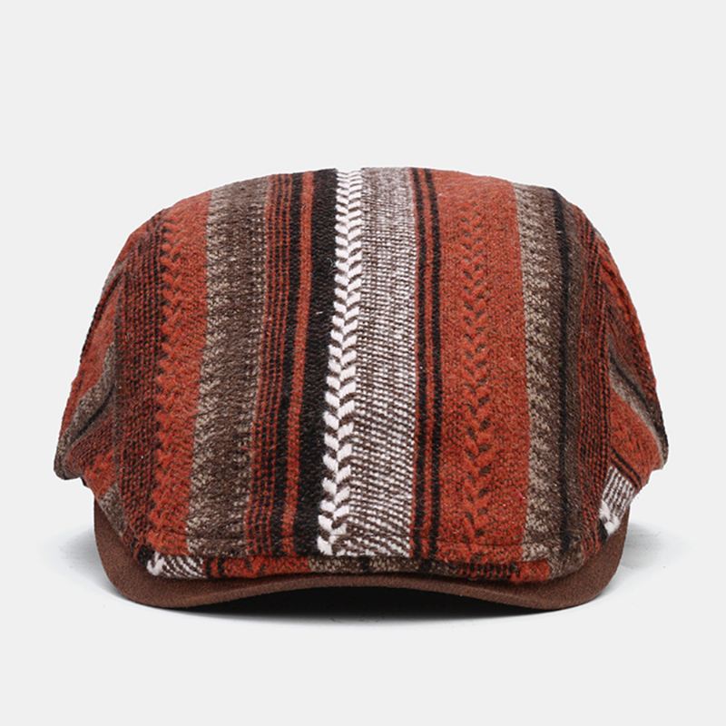 Mænd Strik Stribe Patchwork Retro Casual Udendørs Forward Hat Baskerhat