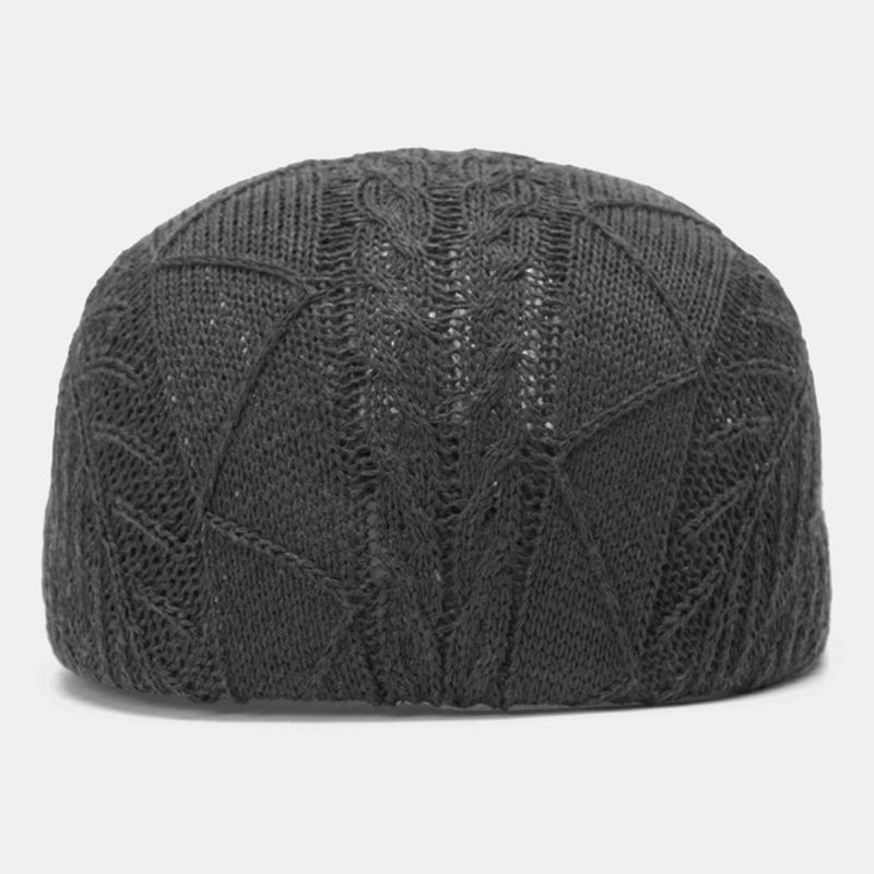 Mænd Strikket Ensfarvede Forkerte Striber Snoet Mønster Jacquard Afslappet Varme Baret Flad Kasket