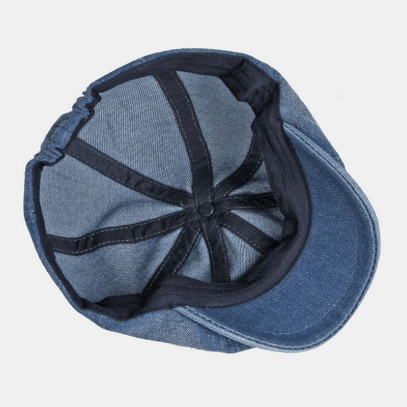 Mænd Vasket Denim Ryg Elastikbånd Design Justerbar Ottekantet Hat Britisk Retro Kort Skygget Newsboy Hat Flad Hat Painter Hat