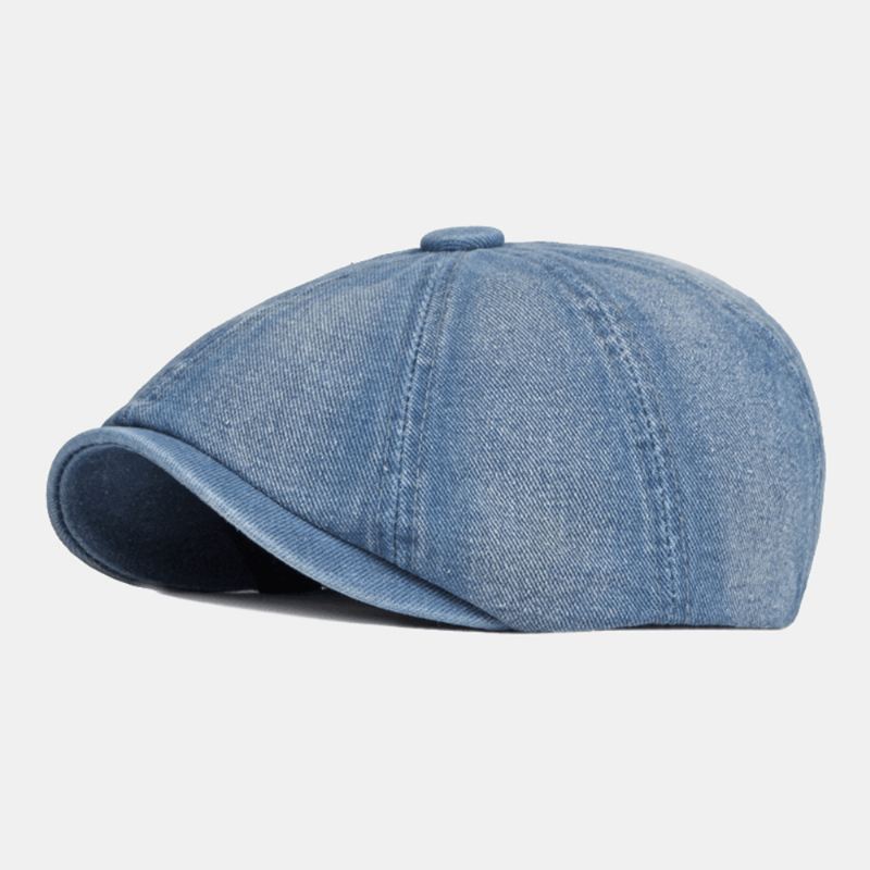 Mænd Vasket Denim Ryg Elastikbånd Design Justerbar Ottekantet Hat Britisk Retro Kort Skygget Newsboy Hat Flad Hat Painter Hat