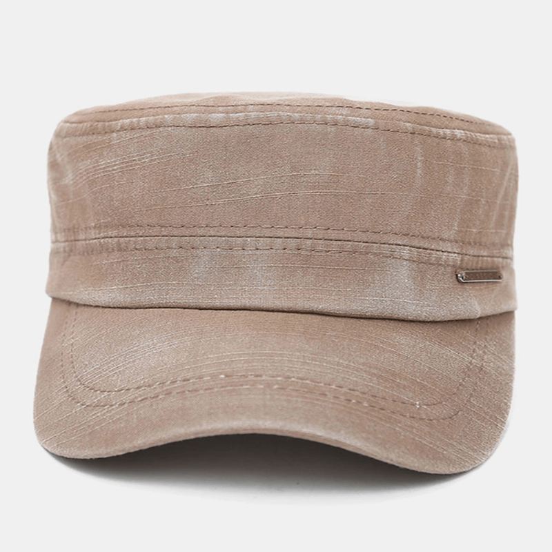 Mænd Vintage Kobber Stoma Metal Label Militær Cap Distressed Justerbar Cadet Hat Flad Cap