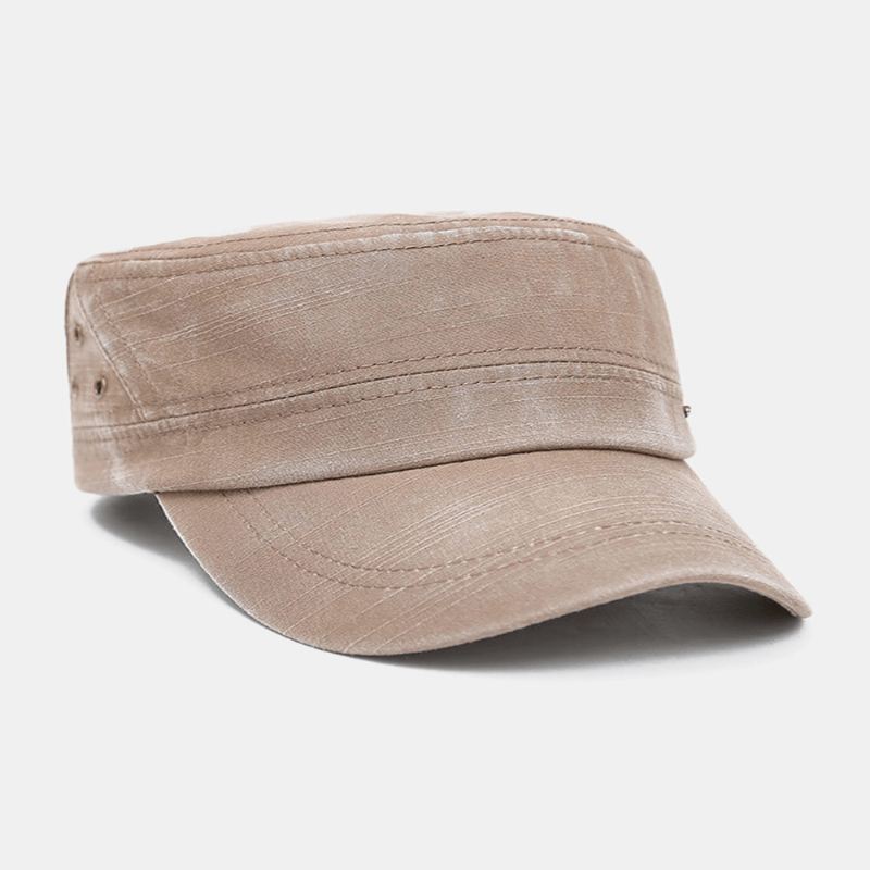 Mænd Vintage Kobber Stoma Metal Label Militær Cap Distressed Justerbar Cadet Hat Flad Cap