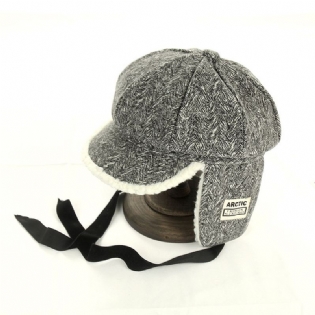 Ny Strik Hue Kvindelig Vild Patch Tyk Lam Cashmere Varm Udendørs Rejse Ørebeskyttelse Lei Feng Hat