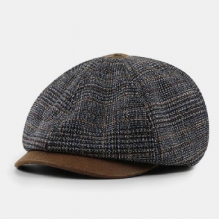 Patchwork Farvesøm Britisk Stil Retro Kortskygget Baskerhat Newsboyhat Ottekantet Hat Til Mænd