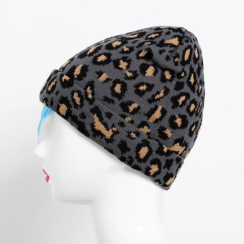Personlig Leopardprint Uldhat Kvinder Efterår Og Vinter Mode All Match Warm Strik