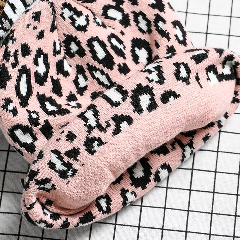Personlig Leopardprint Uldhat Kvinder Efterår Og Vinter Mode All Match Warm Strik