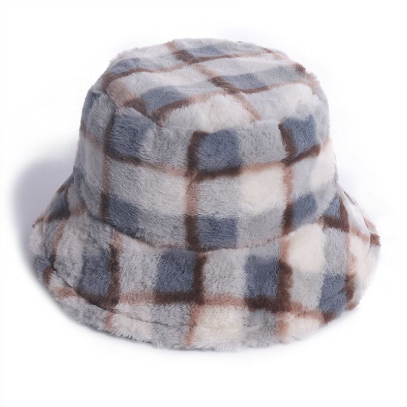 Plaid Fisherman Hat Til Koreansk Version Af Kaninpels Plys Travel Warm All-match