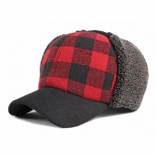 Trendy Plus Velvet Thick Plaid Ørebeskyttelse Bomuld Cap Mænd