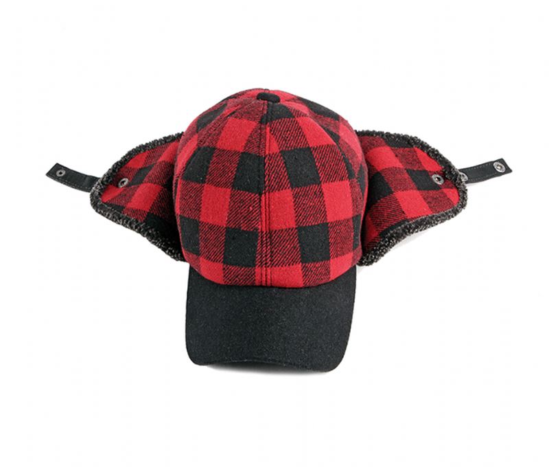 Trendy Plus Velvet Thick Plaid Ørebeskyttelse Bomuld Cap Mænd