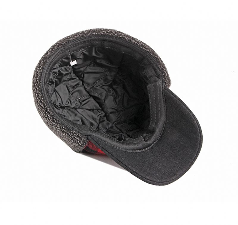 Trendy Plus Velvet Thick Plaid Ørebeskyttelse Bomuld Cap Mænd