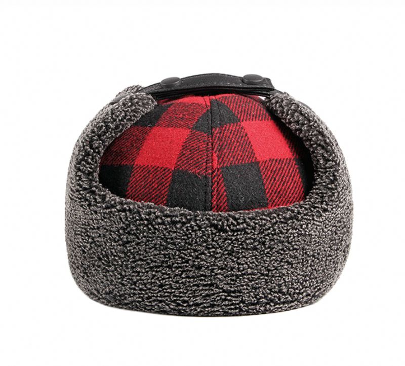 Trendy Plus Velvet Thick Plaid Ørebeskyttelse Bomuld Cap Mænd