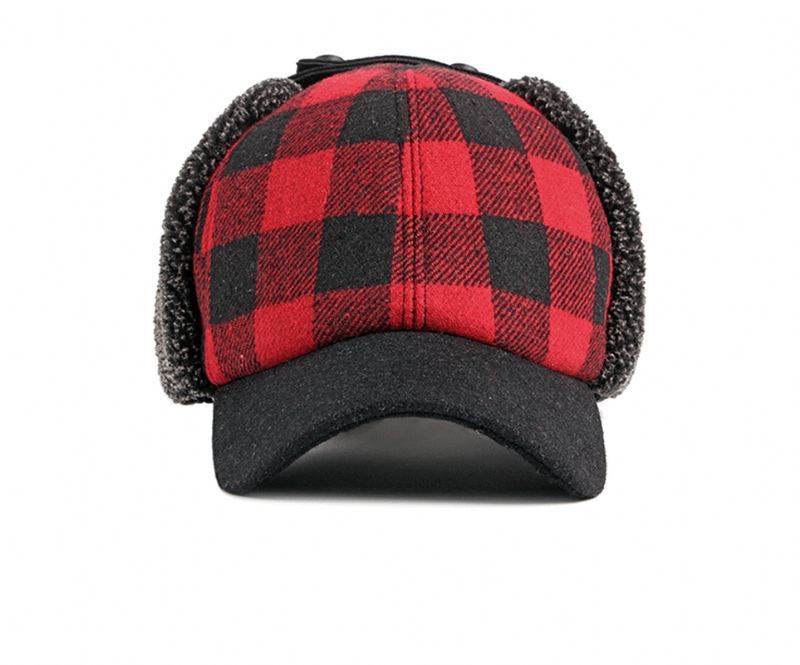 Trendy Plus Velvet Thick Plaid Ørebeskyttelse Bomuld Cap Mænd