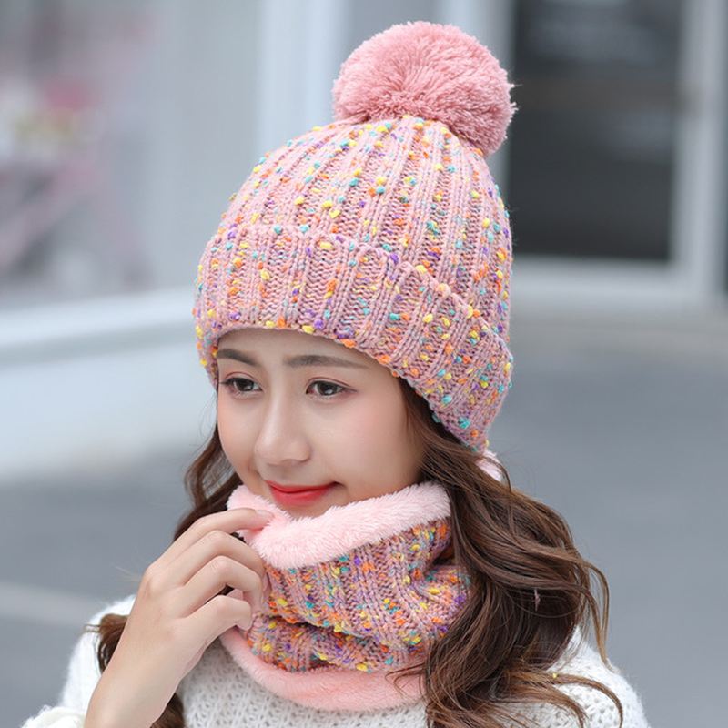 Tyk Varm Uldkasket Hagesmæk I To Dele Beanie Warm Winter Pom Cap