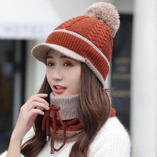 Uld Kasket Og Tørklæde Sæt Beanie Warm Winter Pom Ulden Kasket