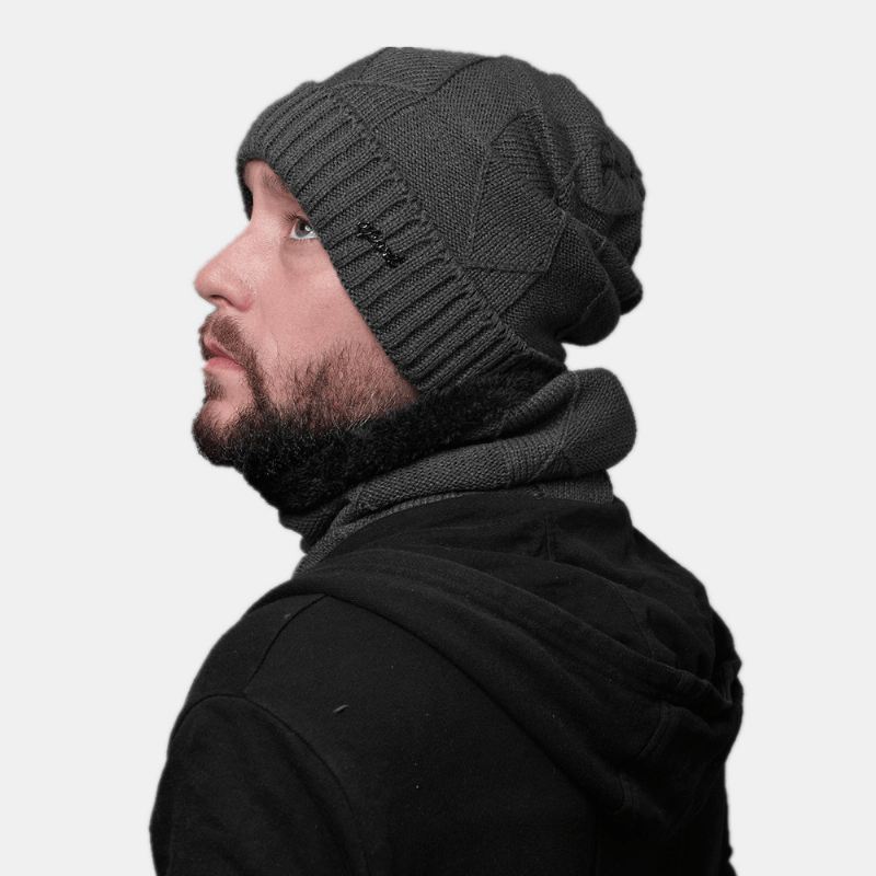 Unisex 2 Stk Plus Tyk Vinter Udendørs Holde Varmen Nakke Og Øre Beskyttelse Hovedbeklædning Tørklæde Strikket Hue Hue