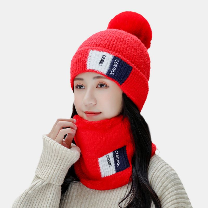 Unisex 2 Stk Plus Velvet Thicken Varm Vindtæt Nakke Ansigtsbeskyttelse Ridning Strikket Hat Tørklæde