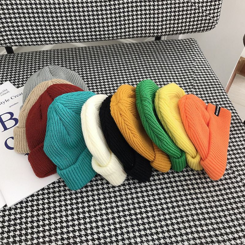 Unisex Akryl Bogstavmønster Stoflabel Strikket Kasket Hip Hop Vinter Varme Skull Cap Beanie Hat