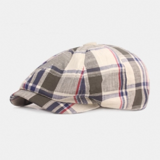 Unisex-baseret Kasket I Bomuld Plaidmønster Casual Retro Solskærm Newsboy-hat Forlæns Kasket Ottekantet Hat