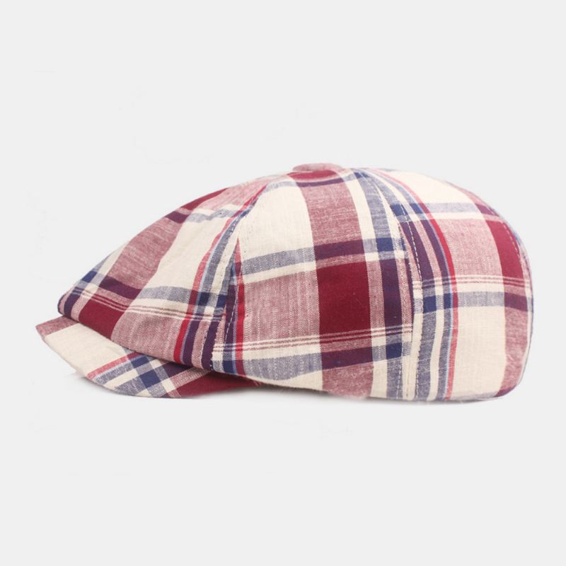 Unisex-baseret Kasket I Bomuld Plaidmønster Casual Retro Solskærm Newsboy-hat Forlæns Kasket Ottekantet Hat