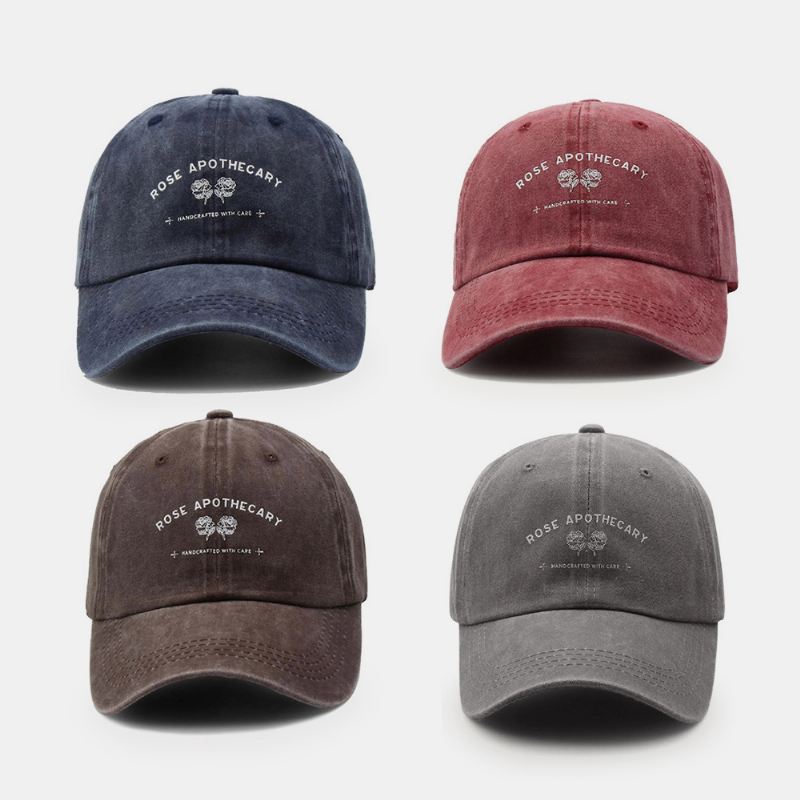 Unisex Bogstav Blomstermønster Twill Kasket Casual Vildvasket Justerbar Baseballkasket