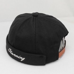 Unisex Bomuld Ensfarvet Brevbroderi All-match Brimless Beanie Udlejer Kasket Skull Cap