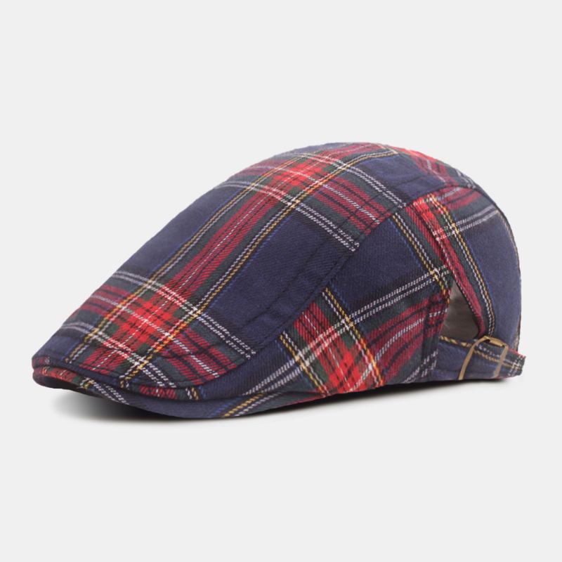 Unisex Bomuldsgittermønster Baretter Britisk Retro Udendørs Casual College Justerbar Åndbar Flad Hat
