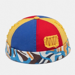 Unisex Broken Hole Farve Syning Skull Cap Graffiti Mønster Afslappet Justerbar Uden Skygge Beanie Landlord Cap
