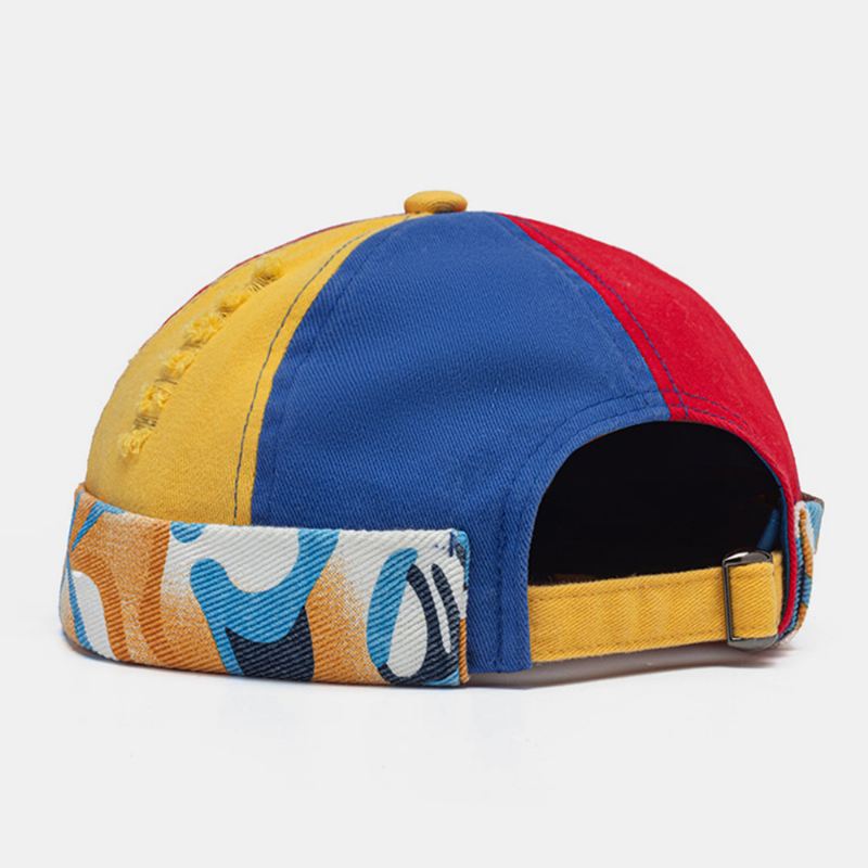 Unisex Broken Hole Farve Syning Skull Cap Graffiti Mønster Afslappet Justerbar Uden Skygge Beanie Landlord Cap