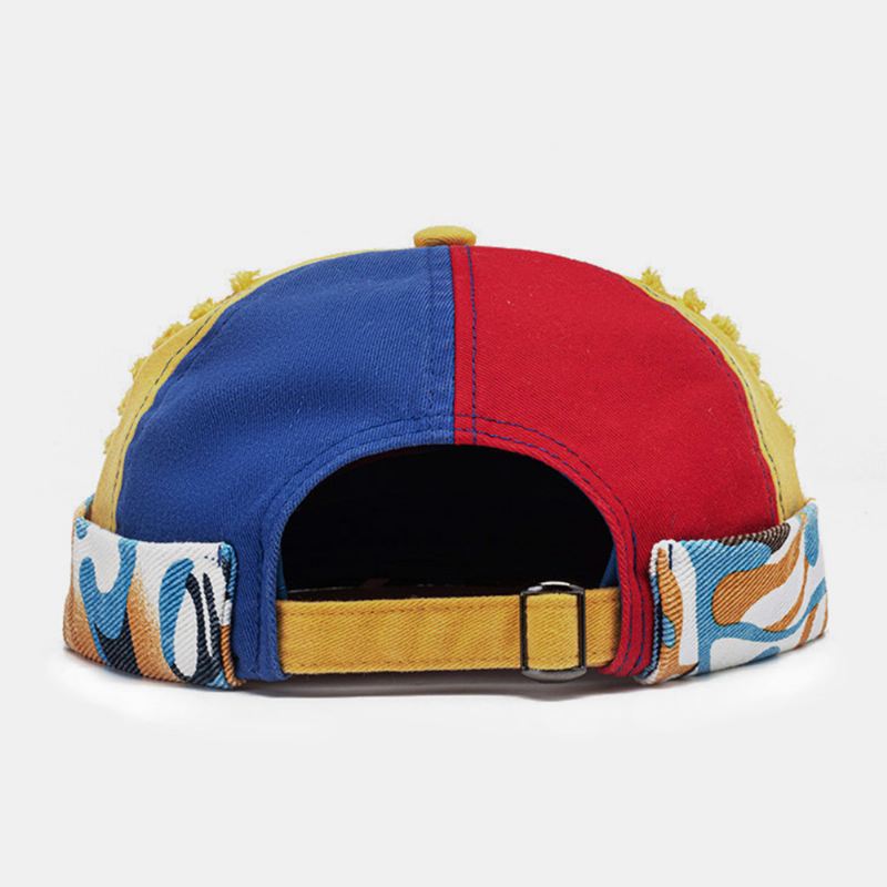 Unisex Broken Hole Farve Syning Skull Cap Graffiti Mønster Afslappet Justerbar Uden Skygge Beanie Landlord Cap