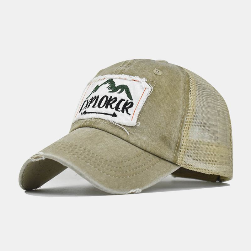 Unisex Broken Hole Patch Brev Broderi Baseball Cap Mærke Gammel Udendørs Solsejl Justerbar Hat