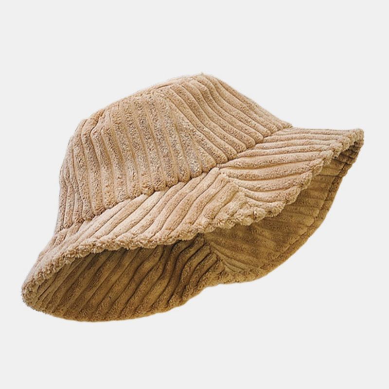 Unisex Corduroy Striber Mønster Ensfarvede Varm Ørebeskyttelse Par Hat Bucket Hat
