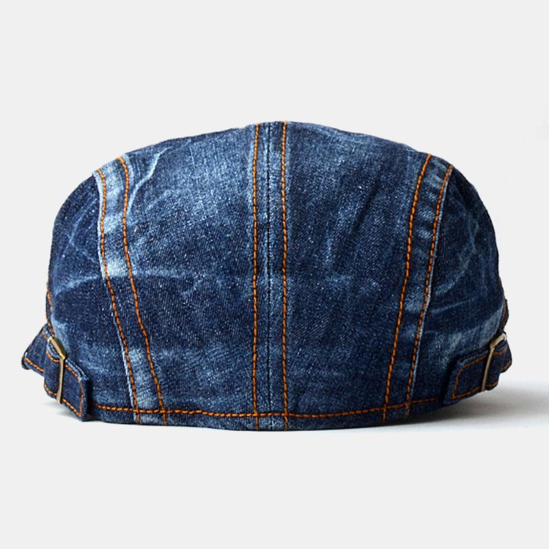Unisex Denim Gittermønster Udendørs Casual Vild Forward Hat Baret Cap Flad Hat