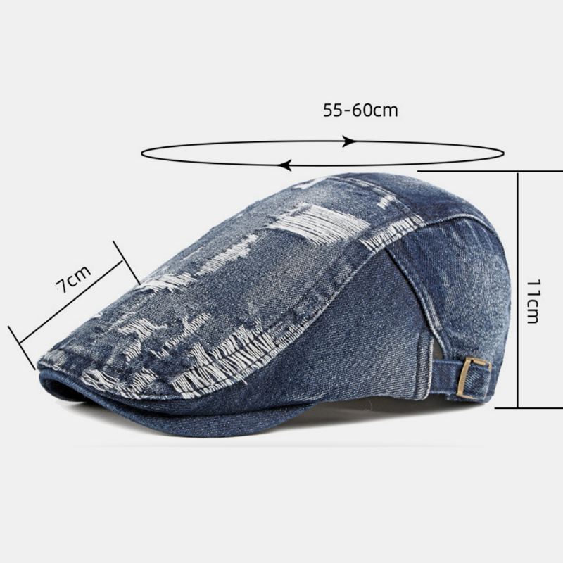 Unisex Denim Vasket Mærke Gammelt Hul Åndbar Afslappet Solskærm Fremad Kasket Baret Kasket Flad Hat
