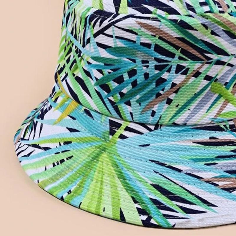 Unisex Double-side-wear Beach Hat Overlay Blade Med Tryk Udendørs Fiskeri Jagt Hat Bucket Hat