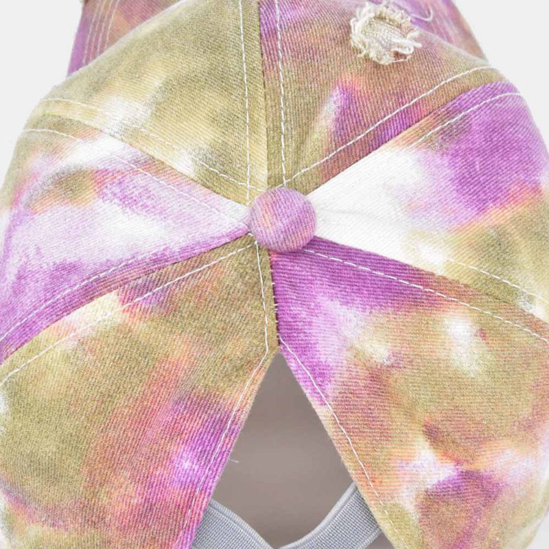 Unisex Farvet Tie-dye Hestehale Baseballkasket Med Brudt Hul Stor Skygge Åndbar Strækbar Kasket