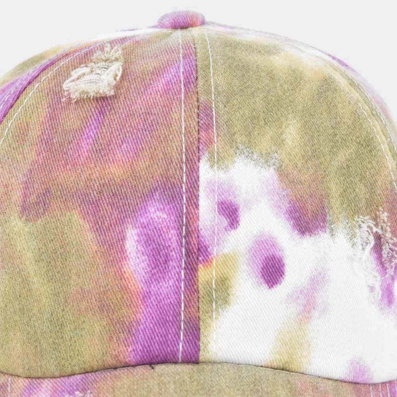 Unisex Farvet Tie-dye Hestehale Baseballkasket Med Brudt Hul Stor Skygge Åndbar Strækbar Kasket