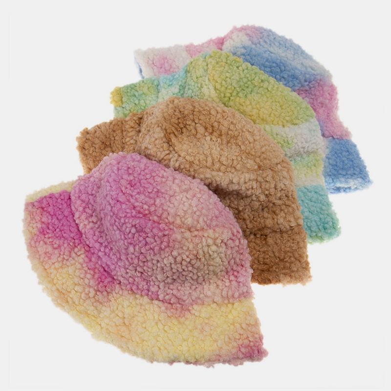 Unisex Filt Lammehår Tie-dye Plus Tyk Varm Vindtæt Blød Bøttehat