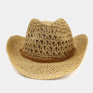 Unisex Håndlavet Solcreme Rejse Strandsolhat Cowboy Stil Panamahat Stråhat Med Justerbar Snor