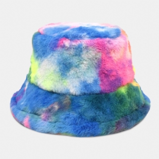Unisex Imiteret Kaninpels Farverig Gradient Tie-de Bucket Hat Vinter Tykke Varme Vindtæt Mode Solskærmshat