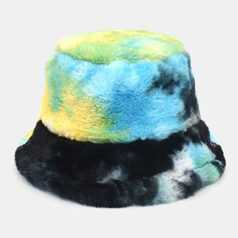 Unisex Imiteret Kaninpels Farverig Gradient Tie-de Bucket Hat Vinter Tykke Varme Vindtæt Mode Solskærmshat