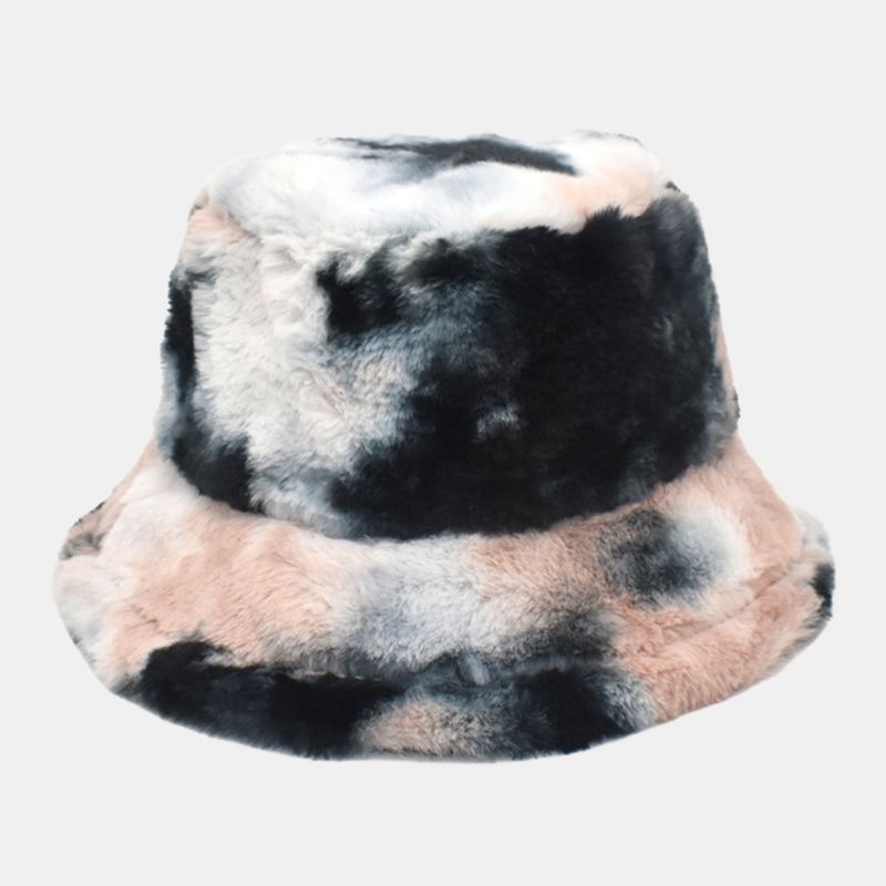 Unisex Imiteret Kaninpels Farverig Gradient Tie-de Bucket Hat Vinter Tykke Varme Vindtæt Mode Solskærmshat