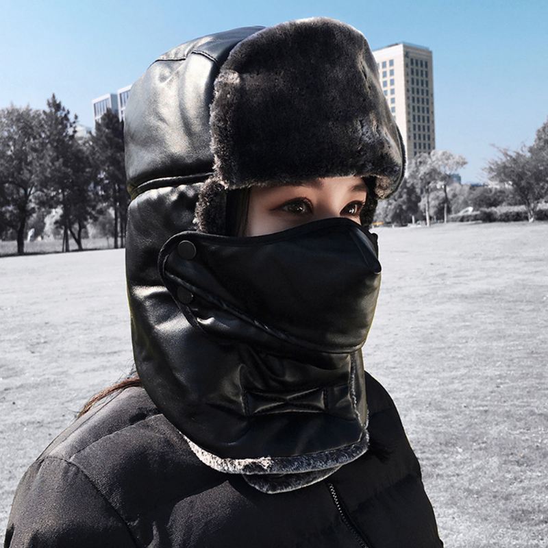 Unisex Imiteret Læder Varm Vindtæt Øre Ansigt Øjenbeskyttelse Udendørs Ridning Trapper Hat