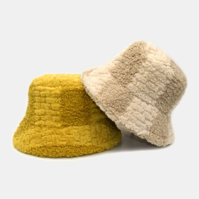 Unisex Lammehår Kontrastfarve Casual Varm Parhat Bucket Hat