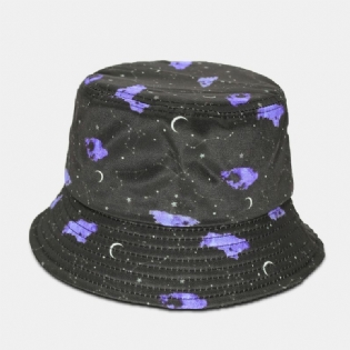 Unisex Moon Starry Sky Med Tryk Bucket Hat Bred Skygge Udendørs Solcremehat