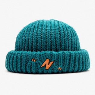 Unisex N-letter Mønster Strikkede Kasketter Mode Afslappet Justerbar Elastisk Kasket Skull Cap Kanteløs Beanie Landlord Cap